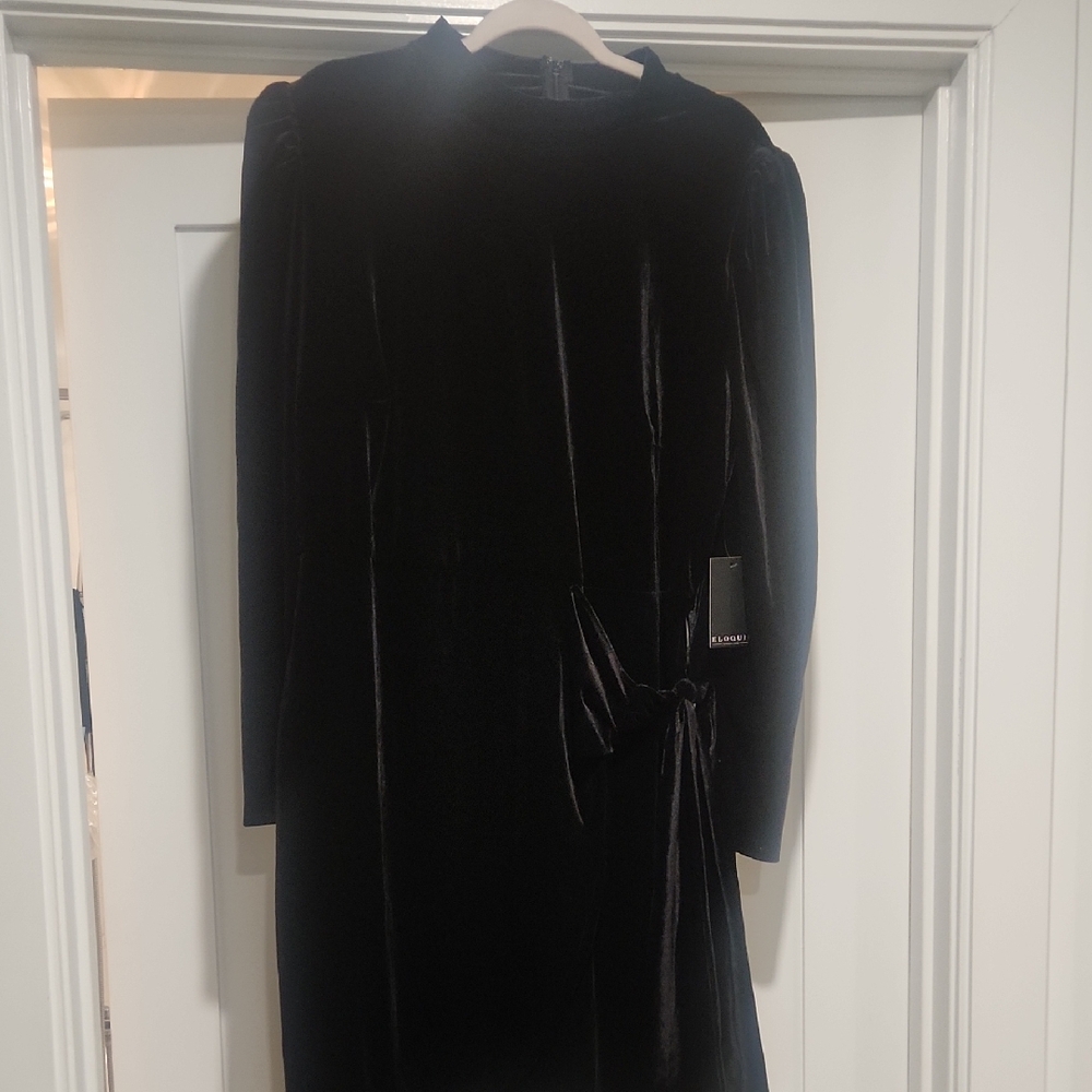 Eloquii Black Long Sleeve Velvet Dress